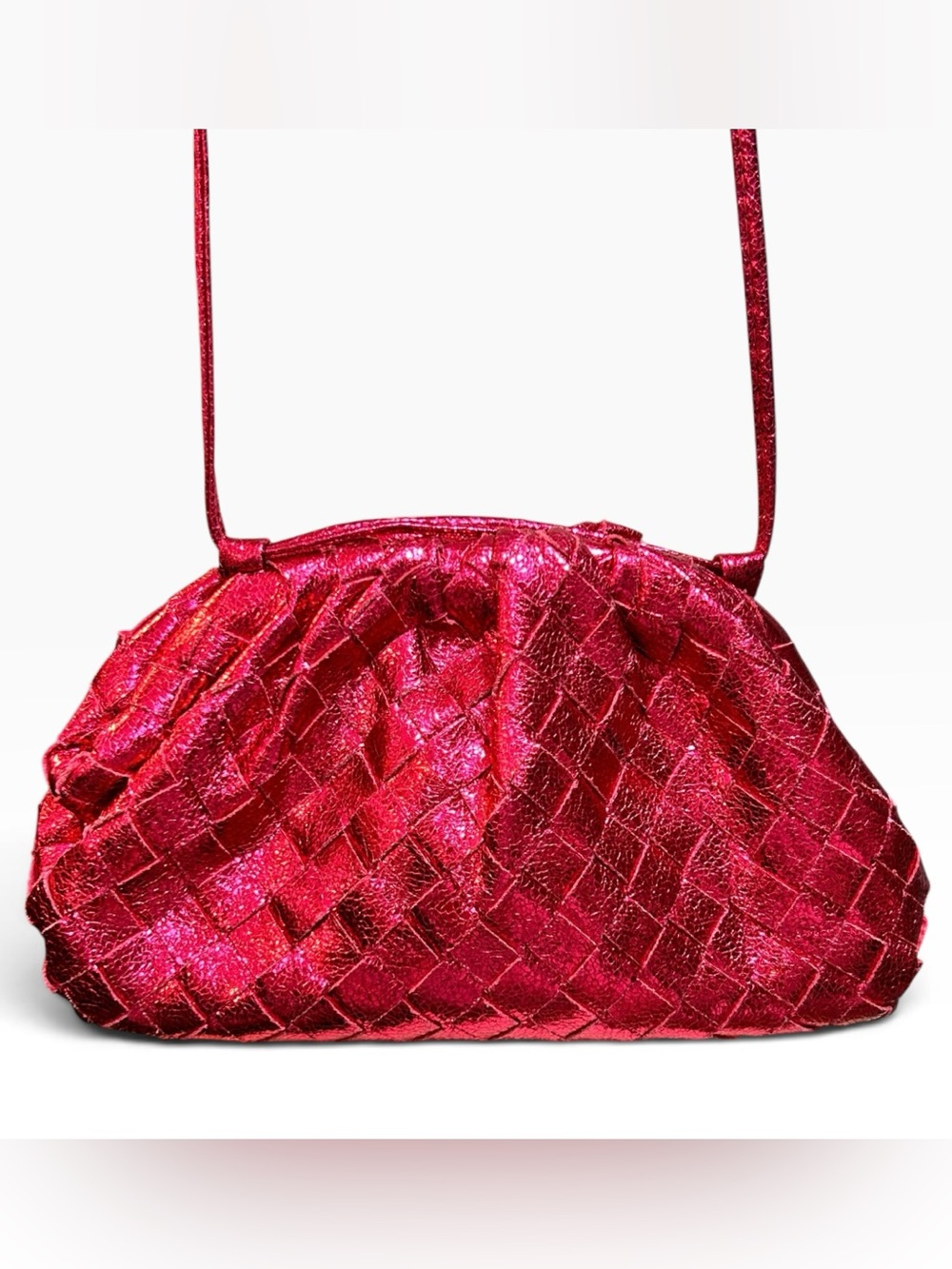 The Wishbone Collection Metallic
Woven Dumpling Pouch Crossbody
Bag, Fushia